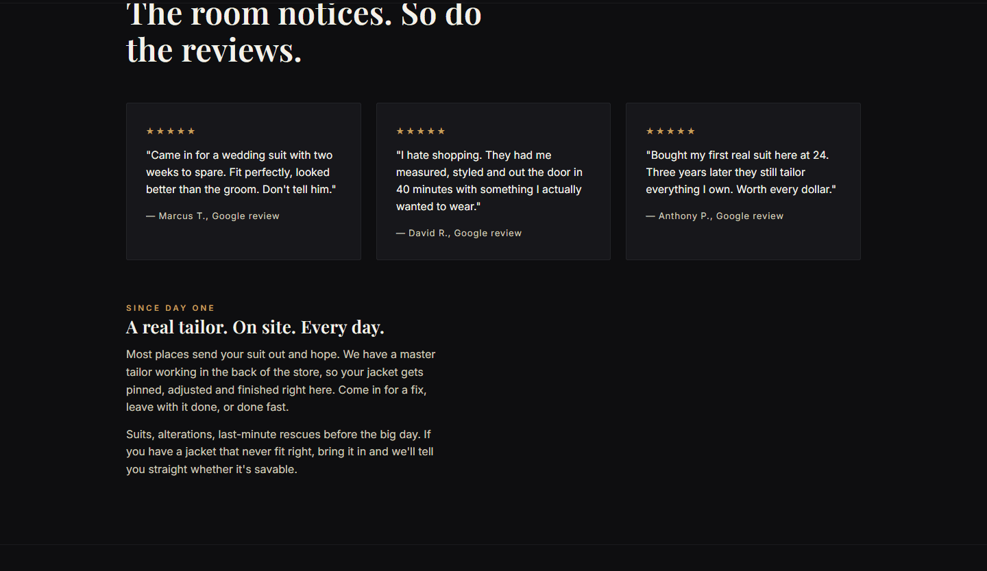 Orlando Suits page section showing five star customer review quotes under the headline "The room notices. So do the reviews."